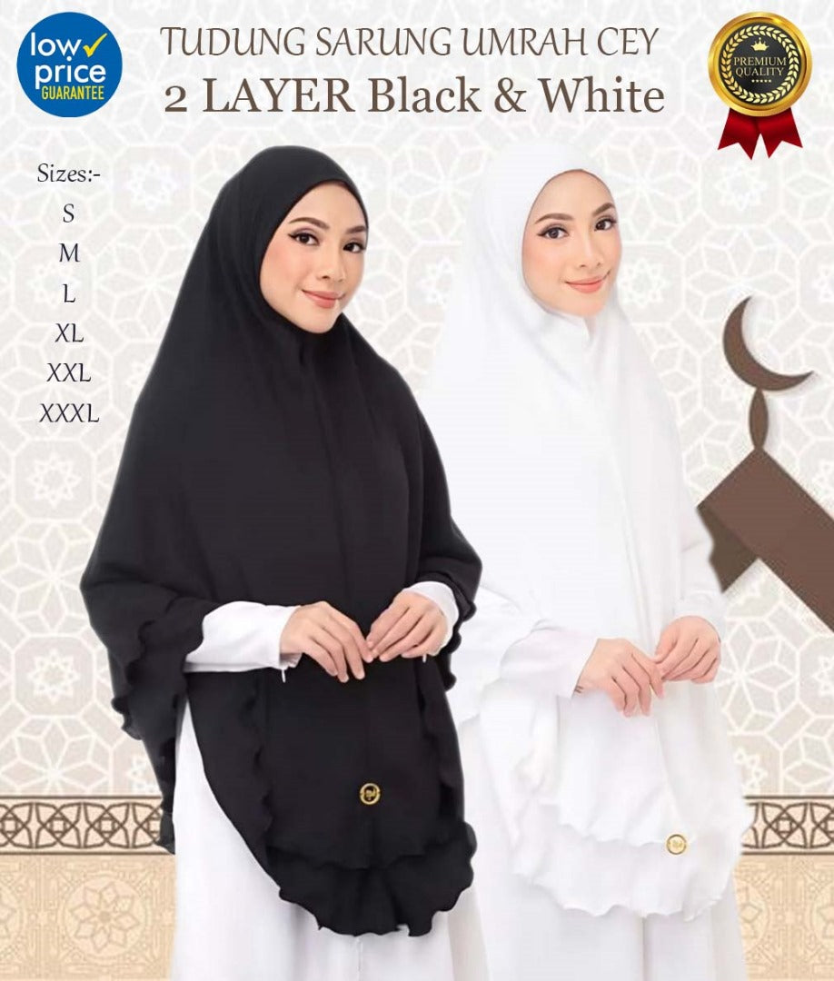 TUDUNG SARUNG UMRAH 2 Layer🧚‍♀️KAIN CEY SIZE✔️ S M L 3XL