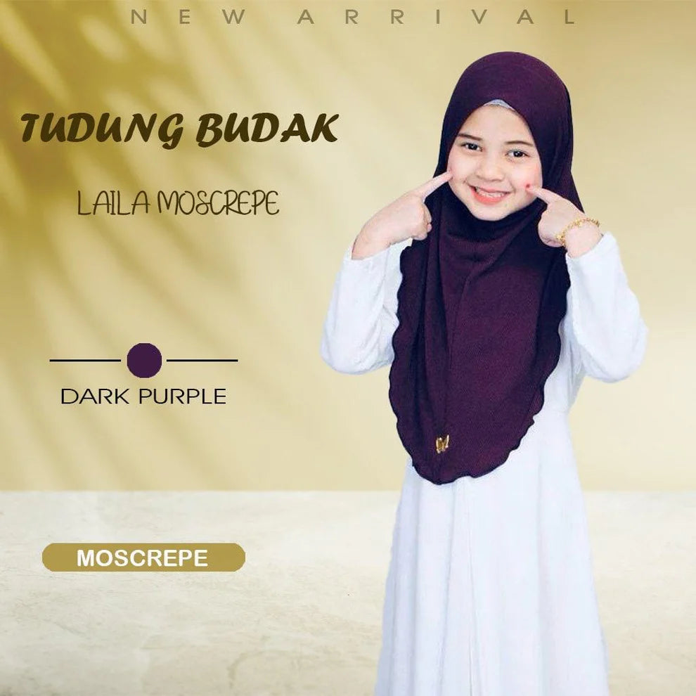 NEW TUDUNG SARUNG LAYLA MOSSCREP BUDAK/ANAK2 by Glamourous Hijabs