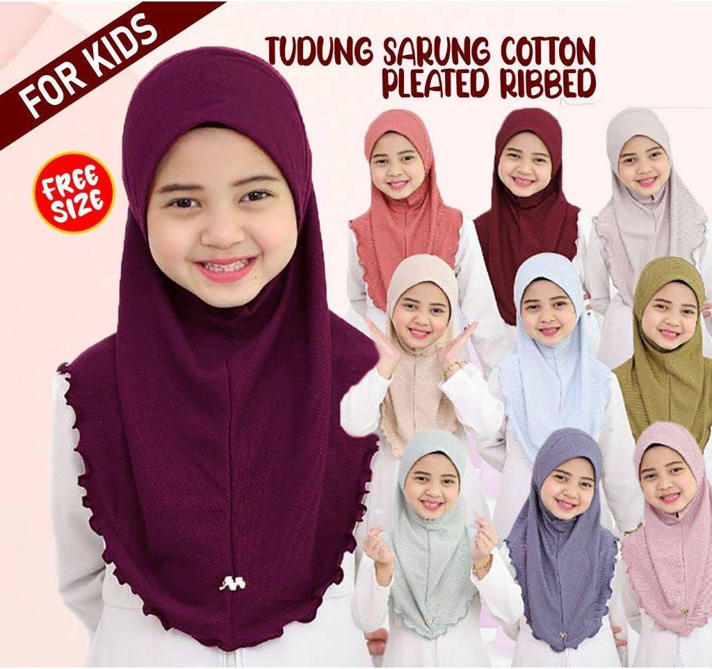 NEW HOT SELLING INSTANT BUDAK ANAK2 SARUNG TUDUNG LAYLA RIBBED PLAIN PLEATED