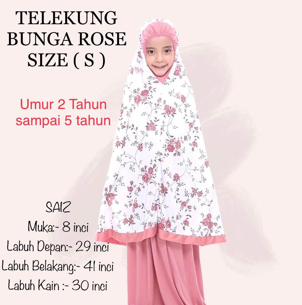 Ready Stock Telekung Bunga Rose Budak Hot Sale Grab Yours Now | Malaysia Viscose