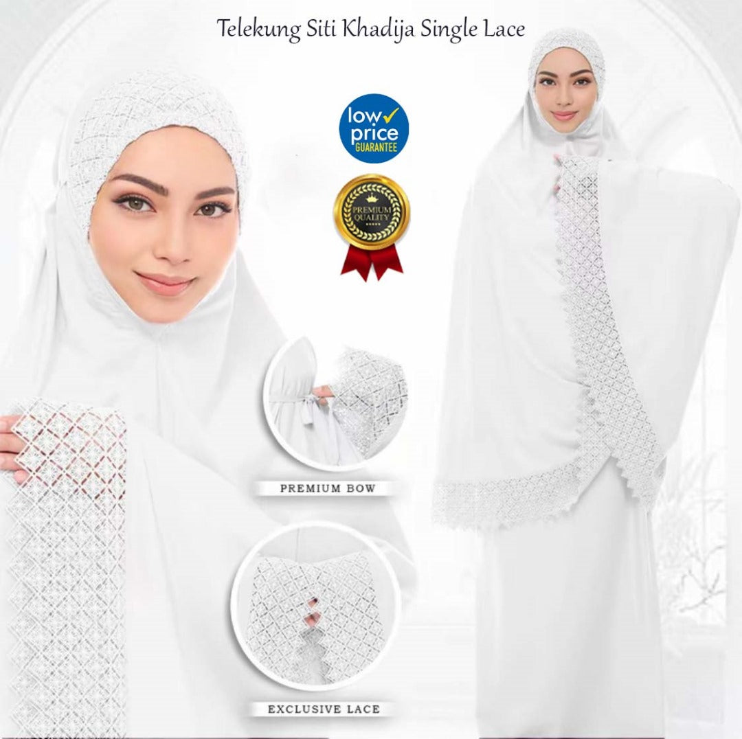 New Arrival – Telekung Cotton Lace with Free Bag (Dewasa) ✨