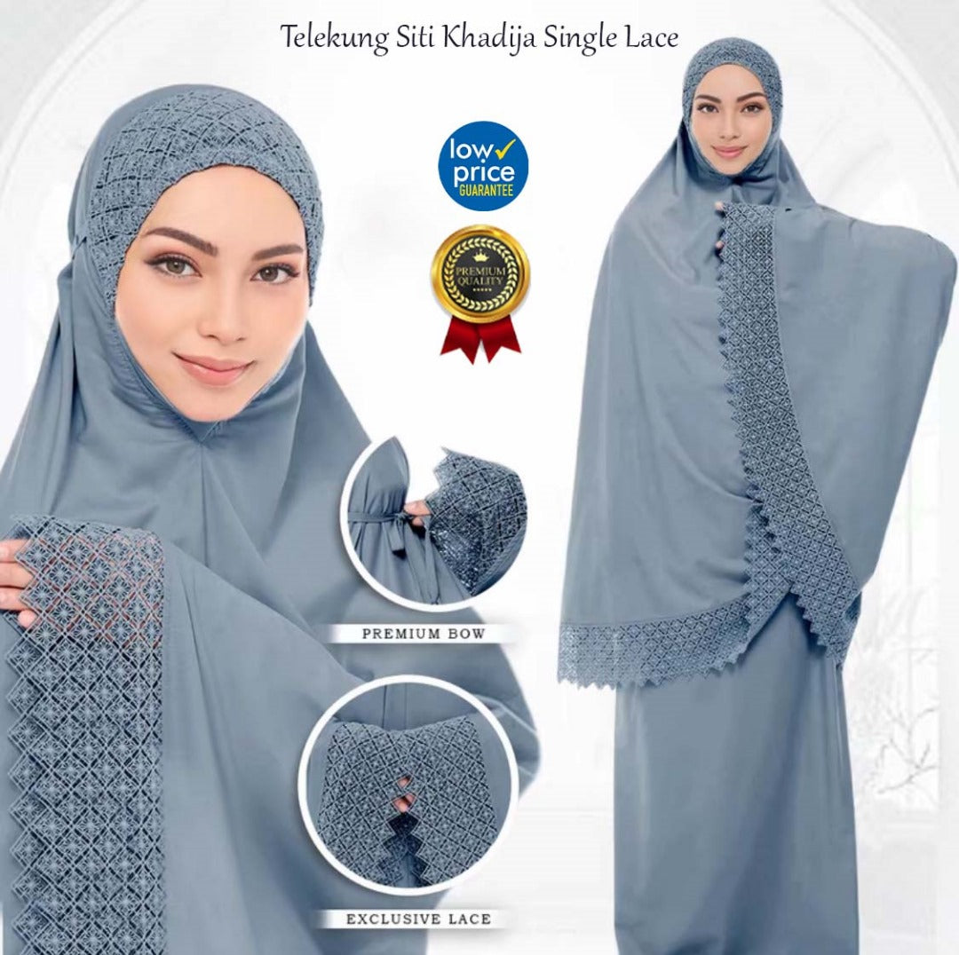 New Arrival – Telekung Cotton Lace with Free Bag (Dewasa) ✨