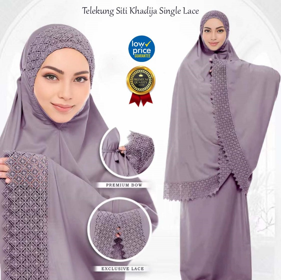 New Arrival – Telekung Cotton Lace with Free Bag (Dewasa) ✨